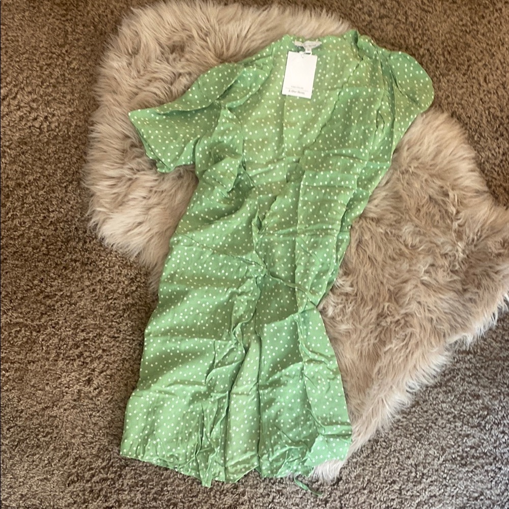 & Other Stories Green and White Ruffled Wrap Sundress
